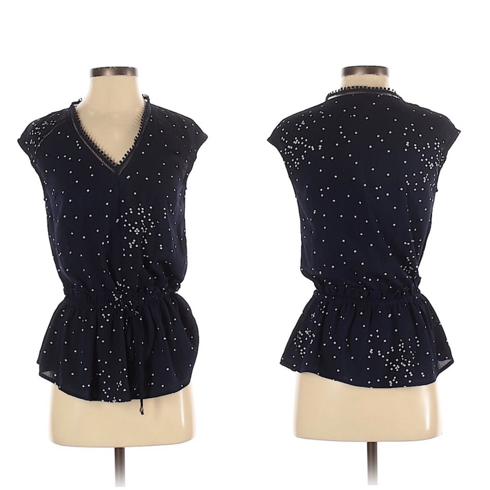 Anthropologie Heartloom Revolve Polka Dot V-Neck Peplum Scalloped Shell Tank Top